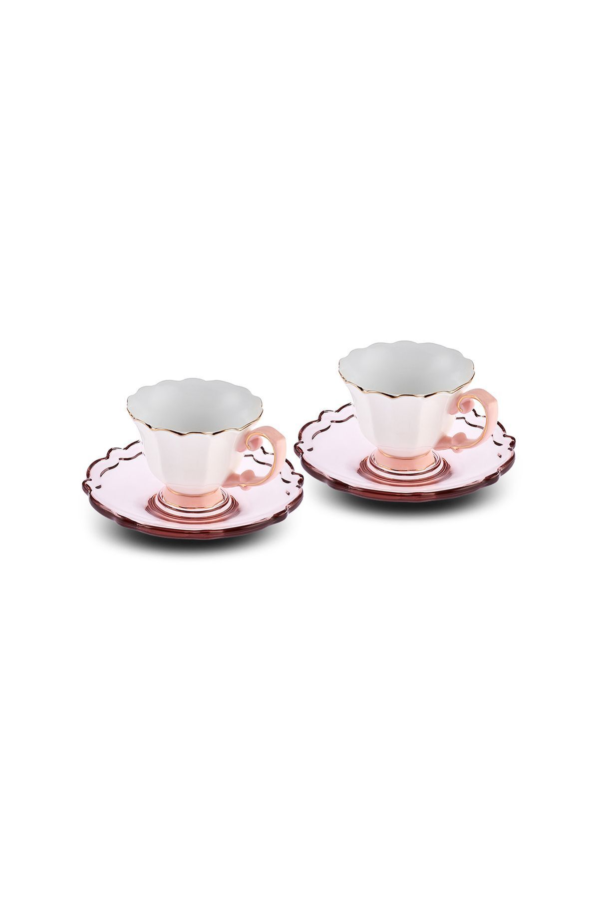 Karaca-Samo 2-Personen-Rosa-Kaffeetassen-Set mit Acryldeller, 90 ml 5
