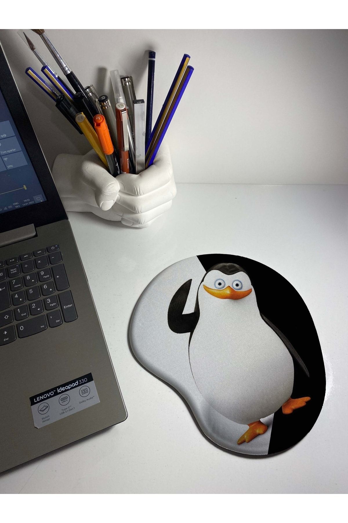 Penguen Baskılı Bilek Destekli Mouse Pad