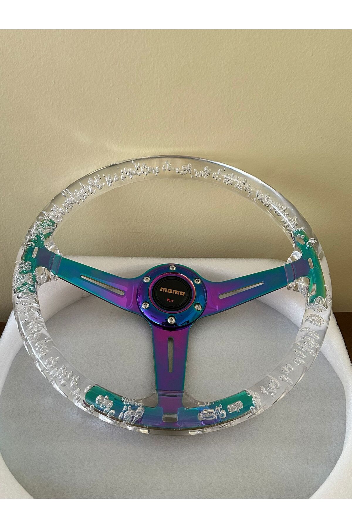 LIGHTNIX Şeffaf Epoksi Momo 35cm Direksiyon Simidi - Kabarcıklı