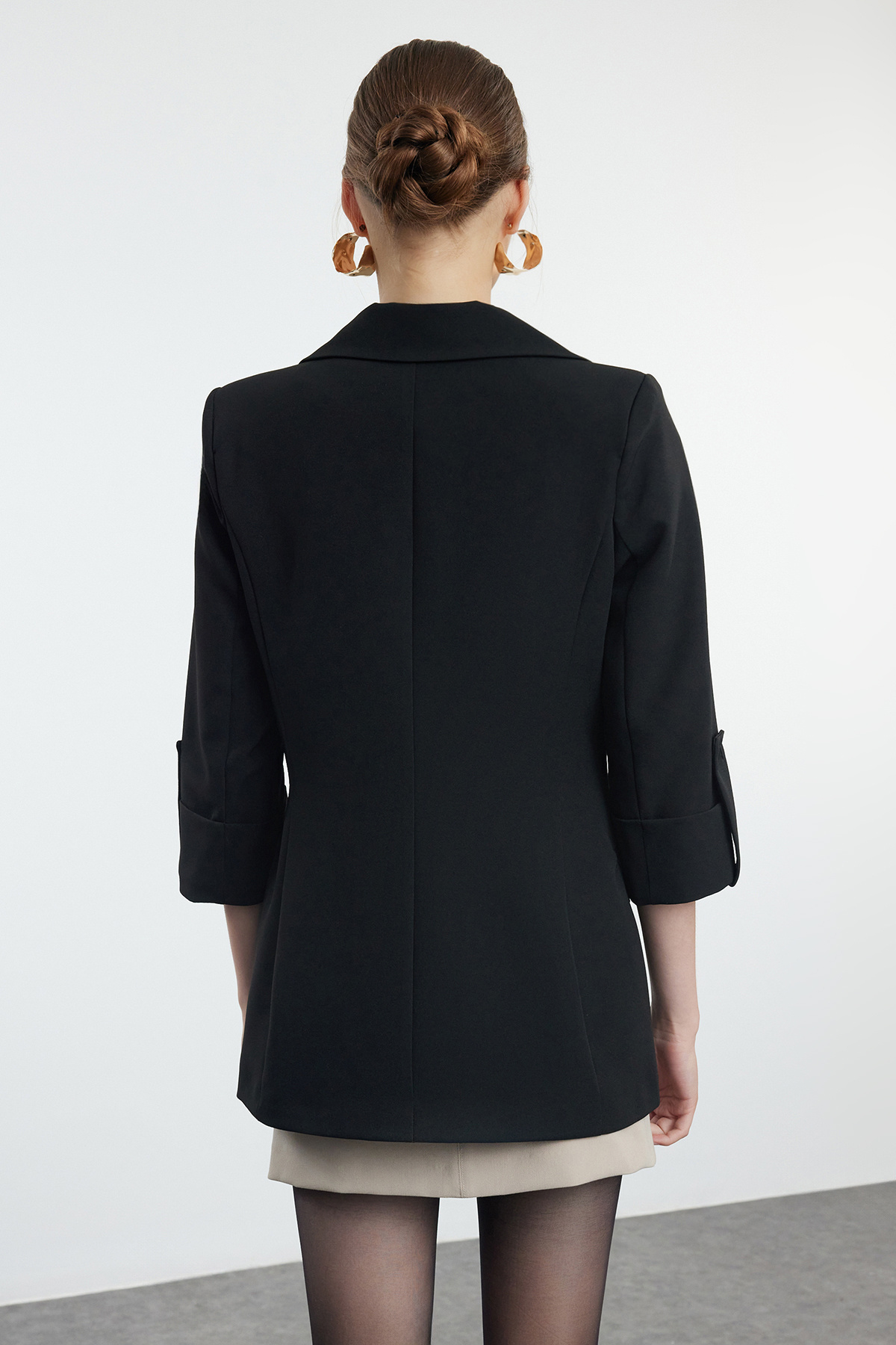 Trendyol Collection-Black Sleeves Curl Epaulettes Woven Blazer Jacket Twoaw25Bc00004 5