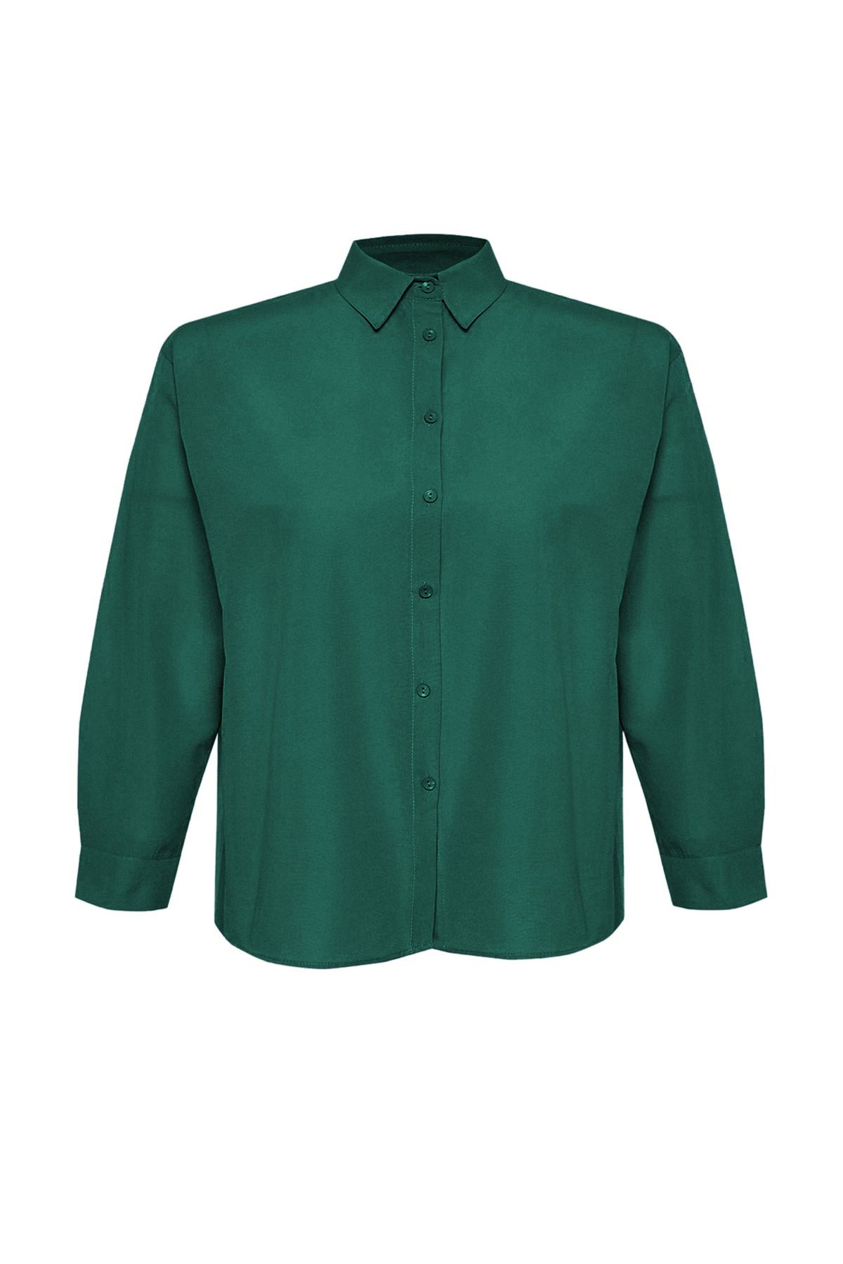 Trendyol Curve-Smaragdgrünes Boyfriend Basic Langarm-Webhemd in Übergröße TBBSS22GO0319 6