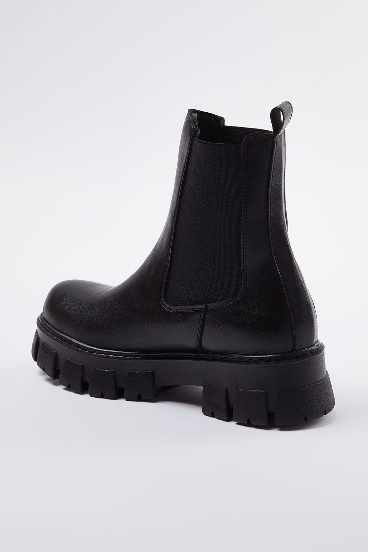 TRENDYOL SHOES-Μαύρες ελαστικές οδοντωτές επίπεδες γυναικείες μπότες Chealsea με χοντρή σόλα TAKAW25BO00020 3