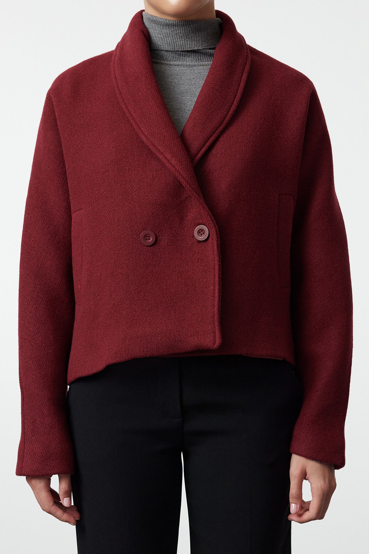 Trendyol Collection-Kurtka z wełny Claret Red Regular Short Jacket TWOAW25KB00047 3
