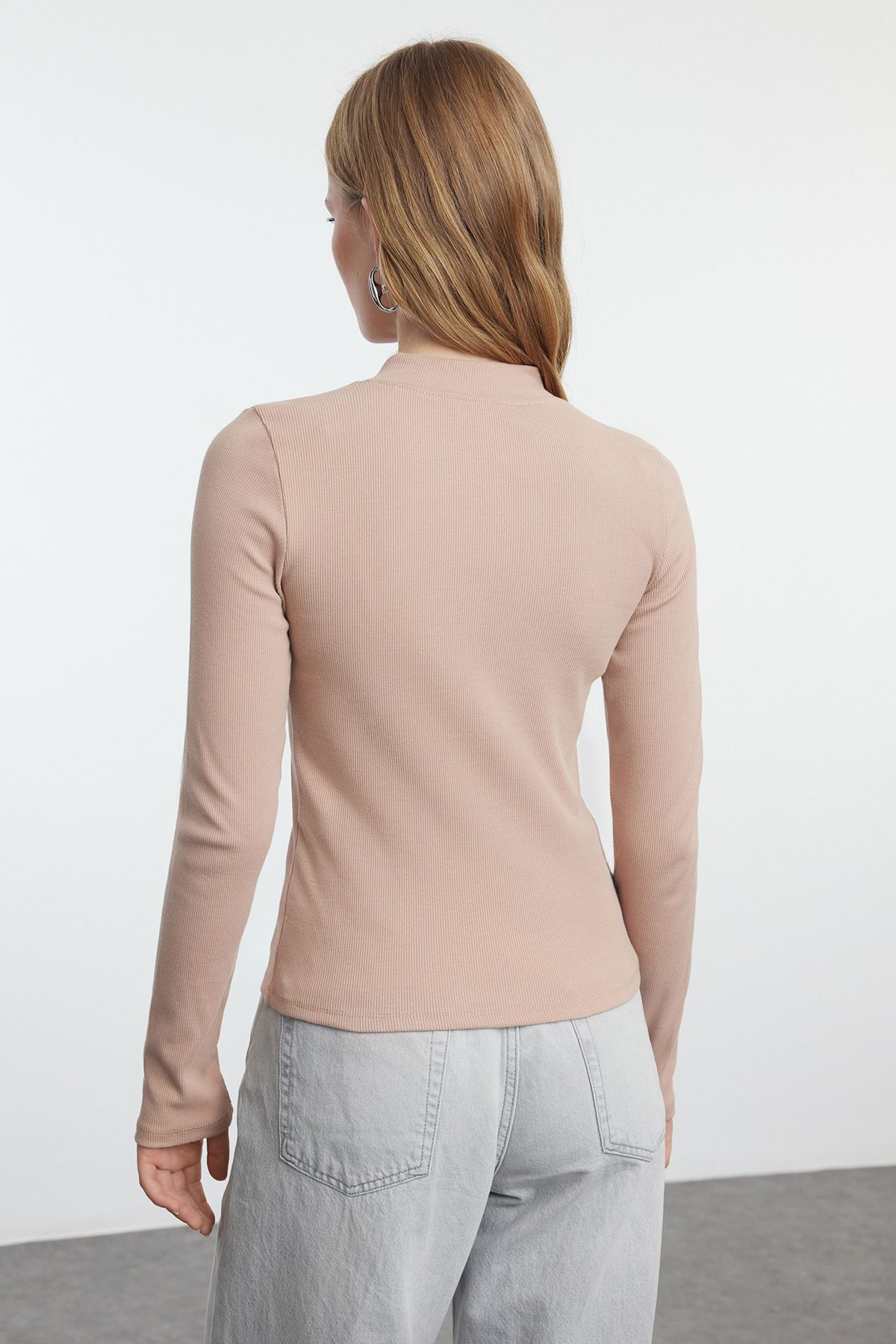 Trendyol Collection-Блузка Orme Колір норка Облягаючий силует Блузка на блискавці Комір звичайної довжини TWOAW25BZ00176 5