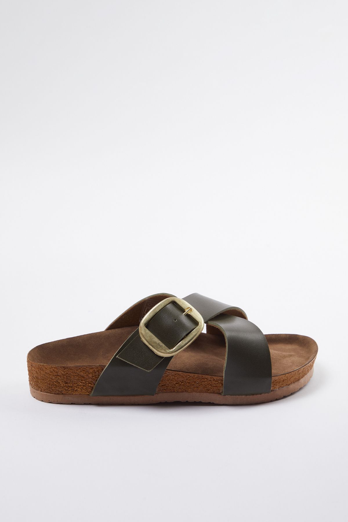 TRENDYOL SHOES Kapcie Damskie - Kolor Khaki, Klamra I Pasek Krzyżowy Kobieta - 36