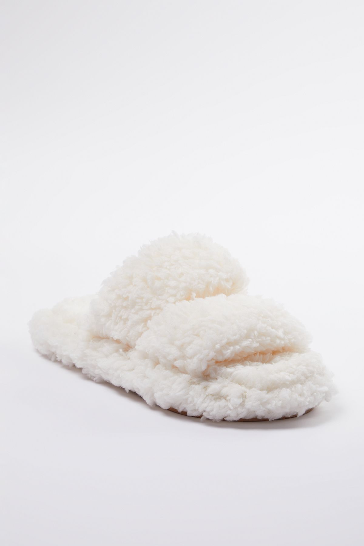 TRENDYOL SHOES-Białe pluszowe damskie kapcie domowe Takaw25Er00005 6