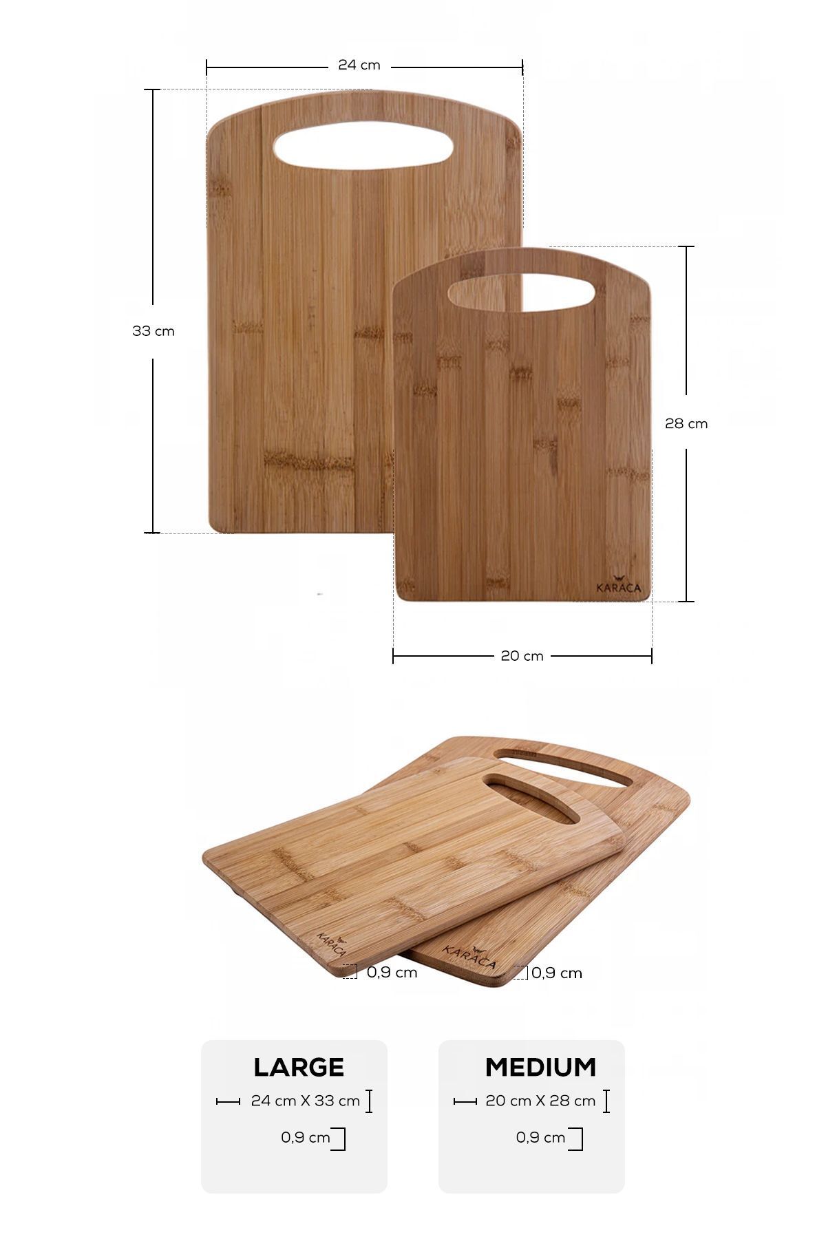 Karaca-Stark 2-teiliges Bambus-Schneidebrett 28/33 cm 3