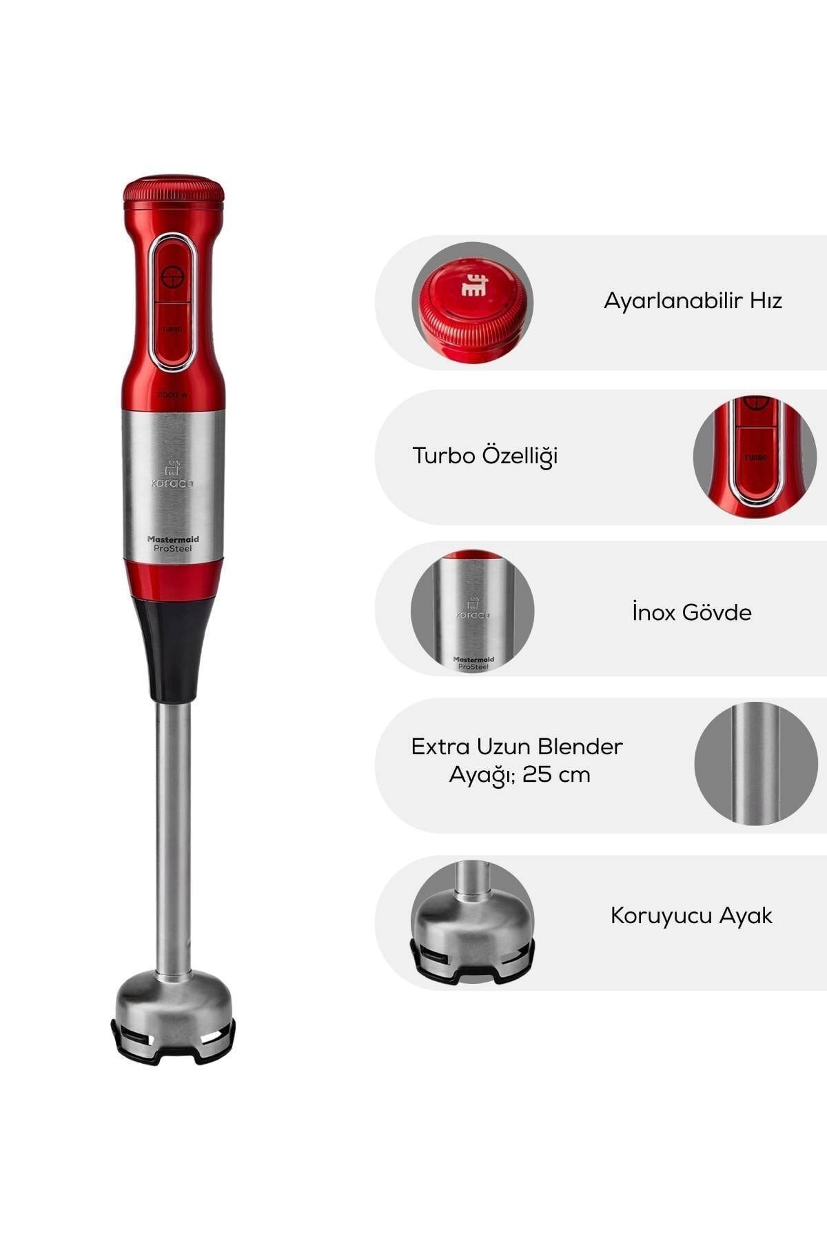 Karaca-Mastermaid Prosteel Küchenmaschine aus Glas, lange Standfüße, 6 Klingen, 2500 W, Roségold 4