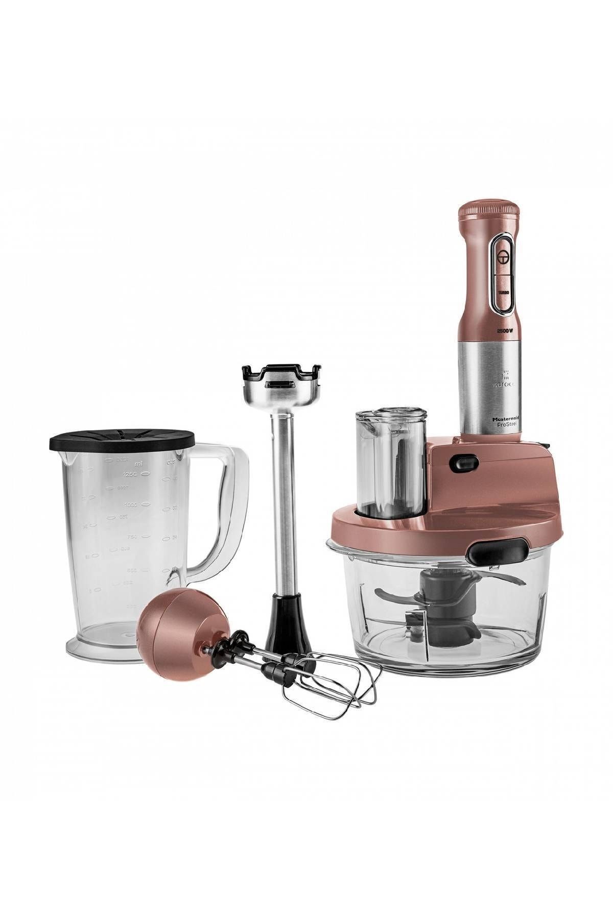 Karaca-Mastermaid Prosteel Küchenmaschine aus Glas, lange Standfüße, 6 Klingen, 2500 W, Roségold 8