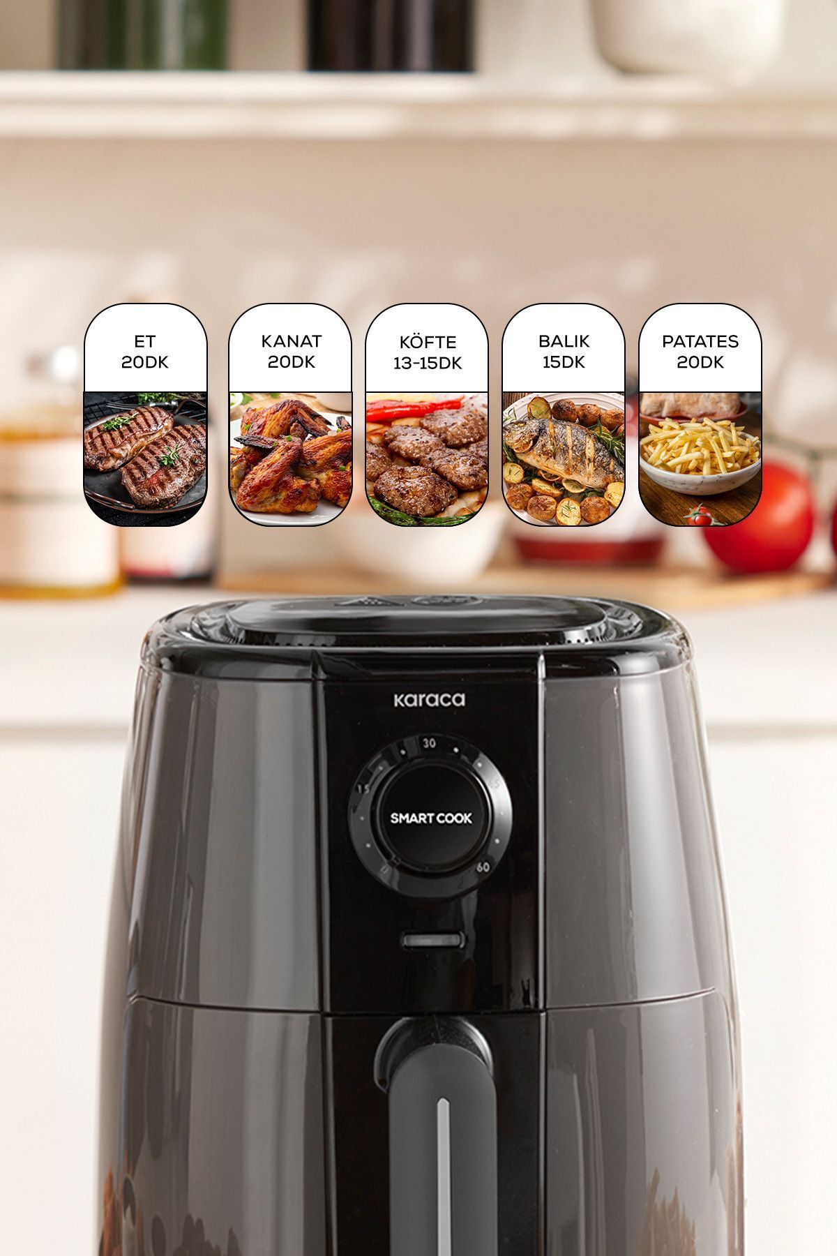 Karaca-Smart Cook Compact Airfryer Space Gray with Time Adjustment for up to 60 Minutes for 2 Persons 7