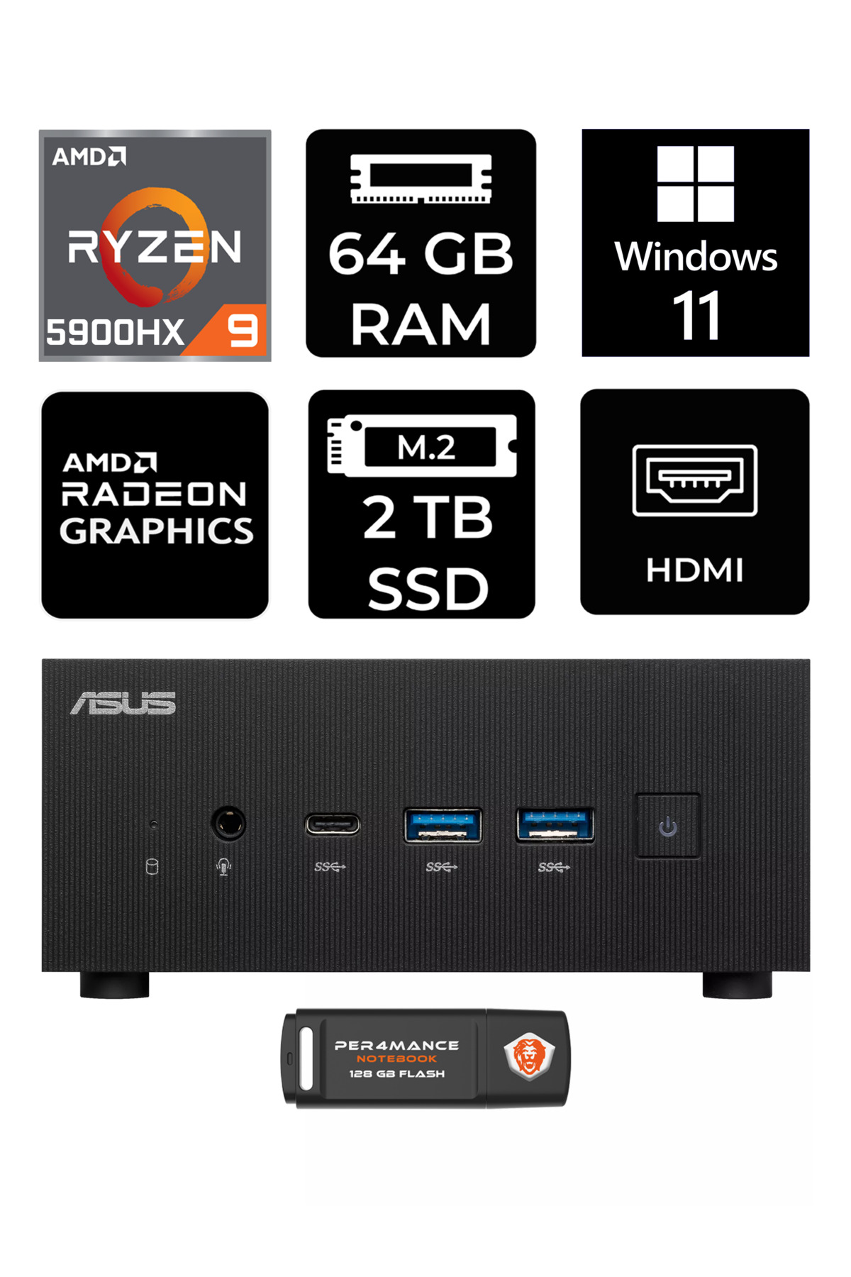 ASUS ExpertCenter PN52 R9-5900HX 64GB RAM 2TB SSD W11PRO MİNİ