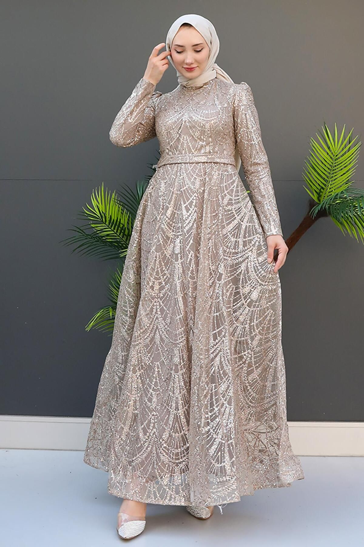 giz astore-Rochie de seara Mira Glitter Tulle Colorata Mink 4