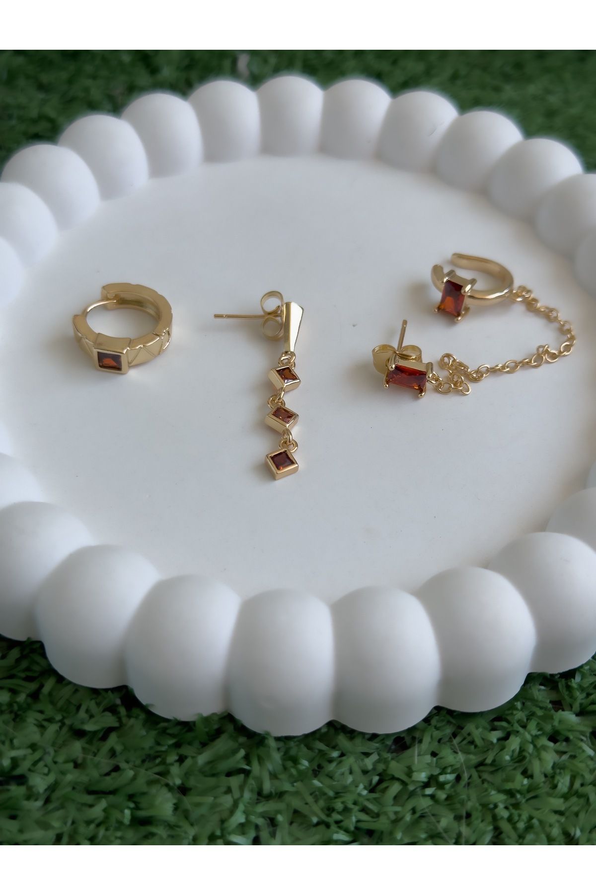 KIKIRDAKLI MODEL ÜÇLÜ SET ÇELİK KÜPE - 2