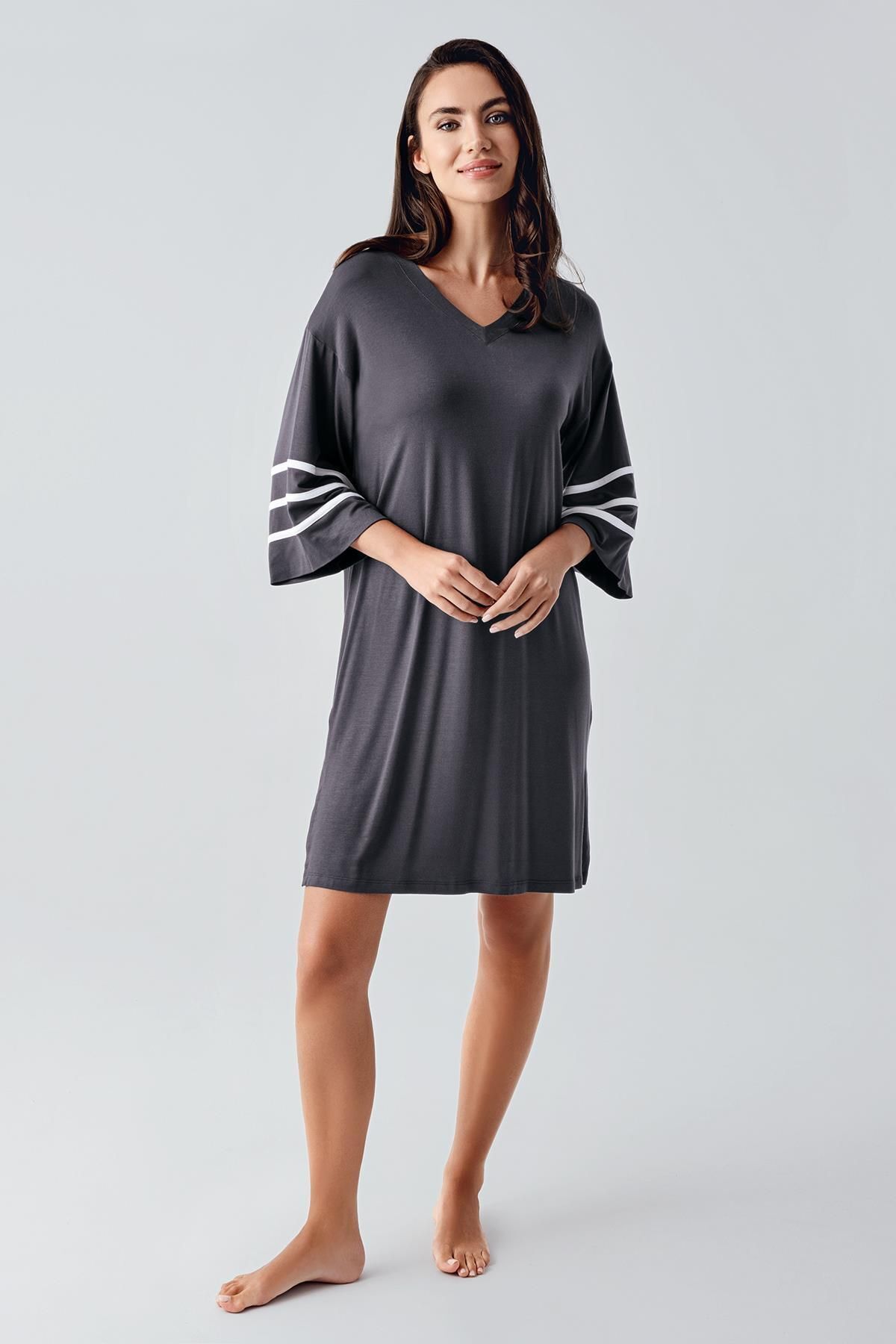 Artış Kısa Kollu Esnek Viskoz Gecelik