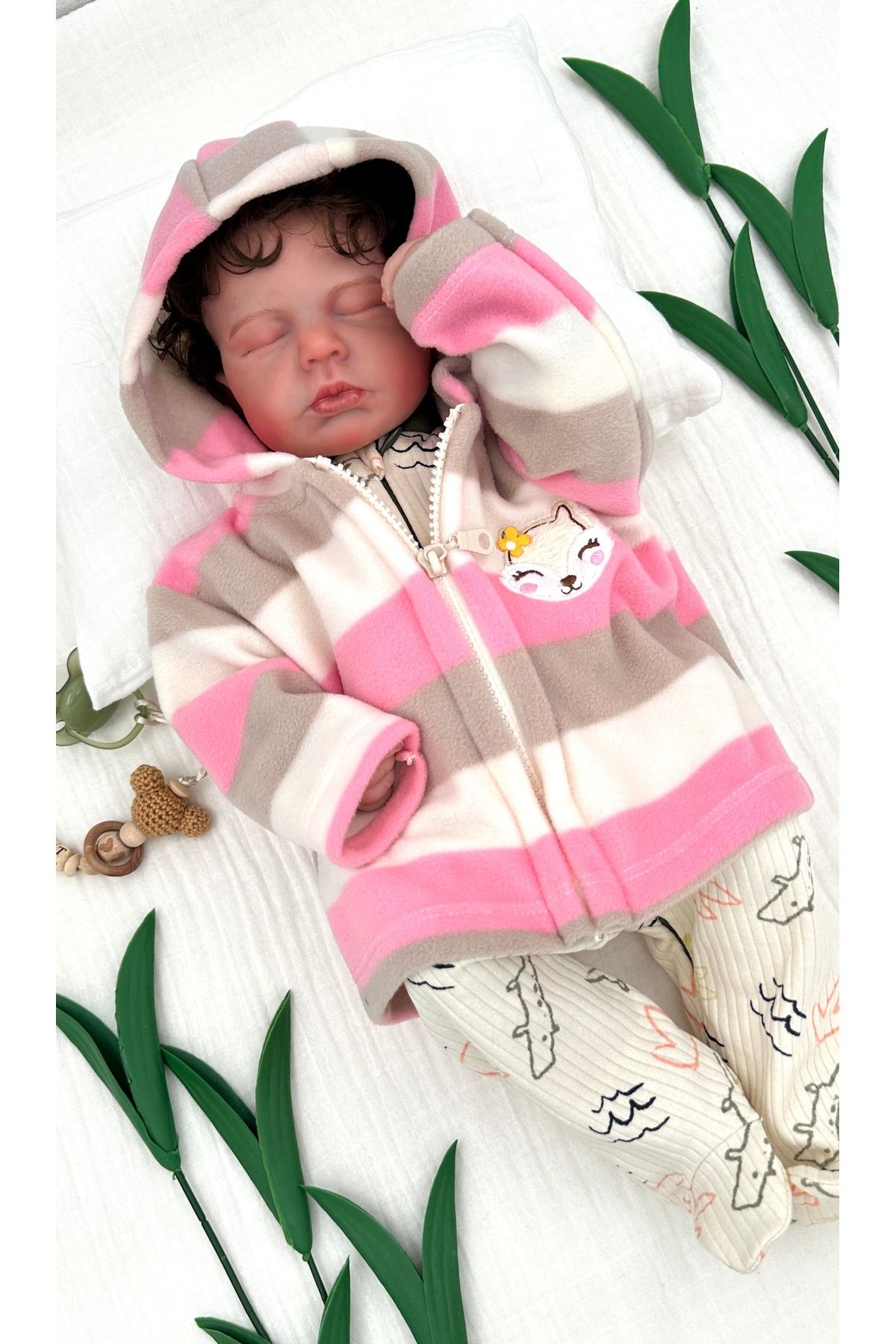 PATSAN-Zippered Hooded Fleece Baby Girl Cardigan Squirrel 2