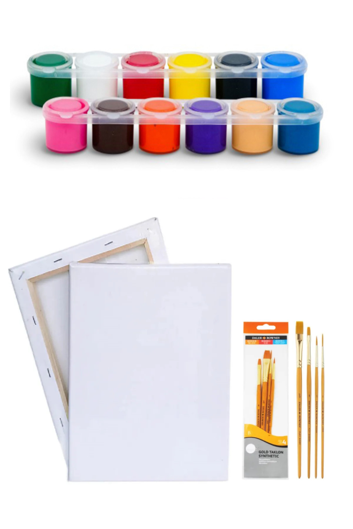 GLANCE Rich Funny Kids 25 Ml Akrilik 12 Li Set 35x50 Tuval Daller Rowney 4'lü Fırça Seti