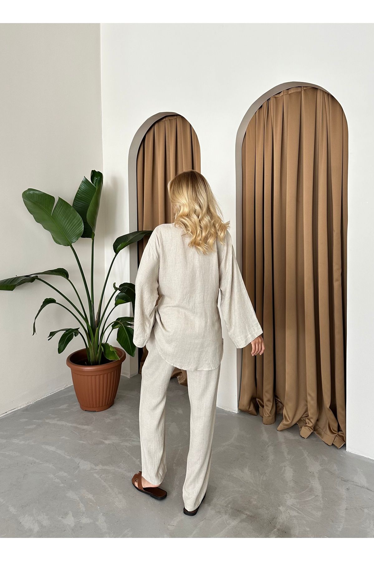Laluvia-Komplet lniany Kimono - Naturalny, Szczegółowy i Wiązany z Boku 8