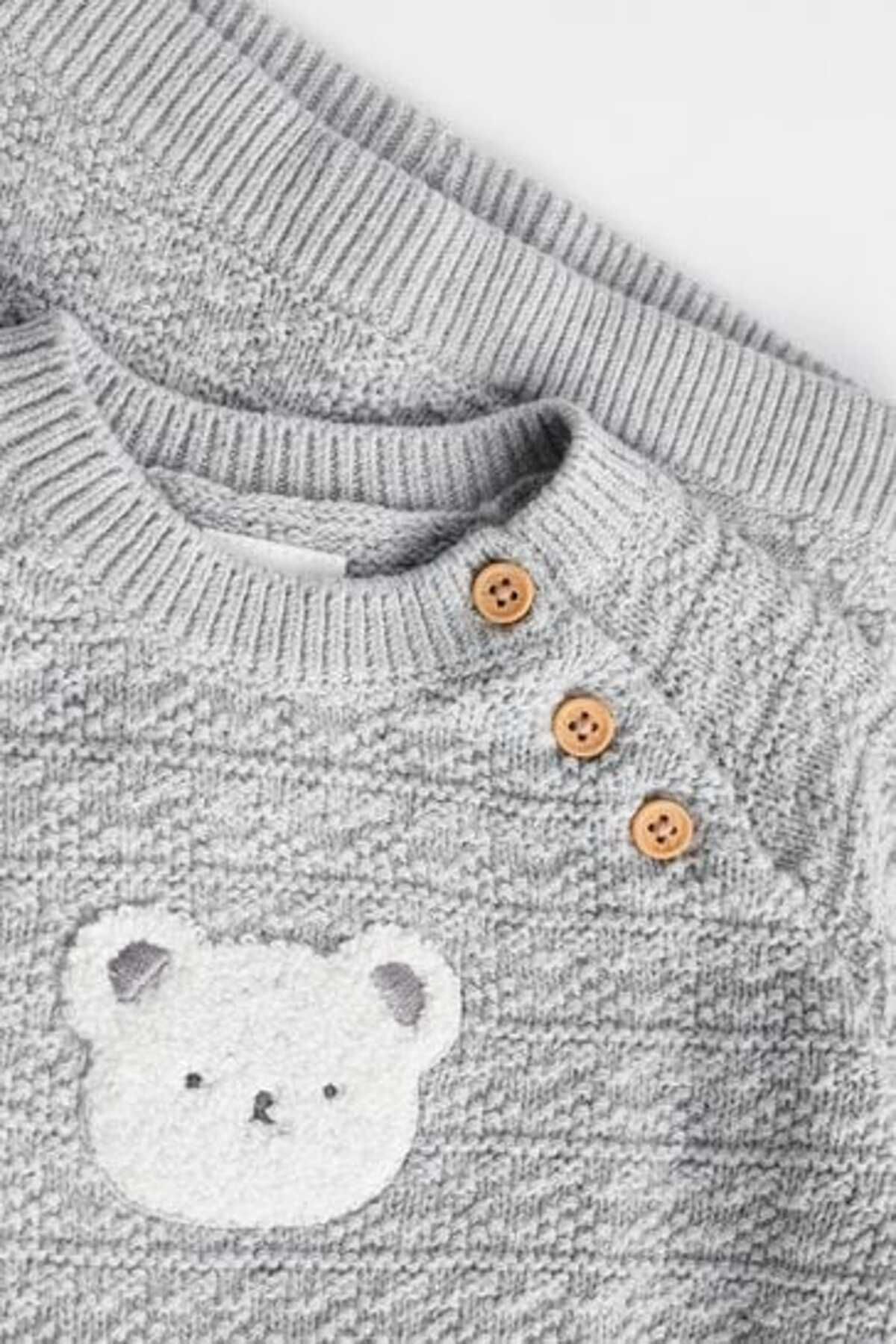 Next Baby-Gray Bear Patterned 100% Cotton Knitwear Long Sleeve Set 8