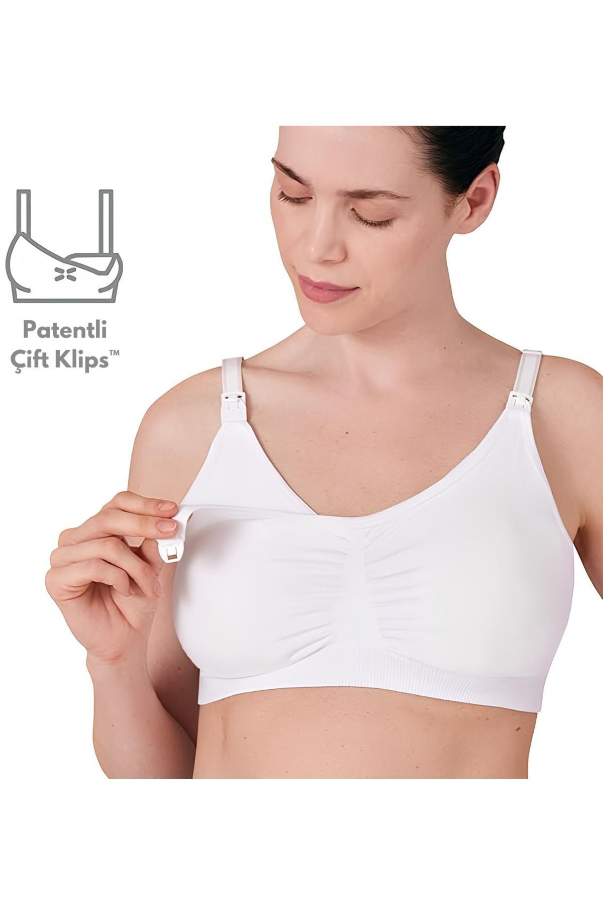 Lendora Beyaz Renk Pompalı Hamile Emzirme Sütyeni