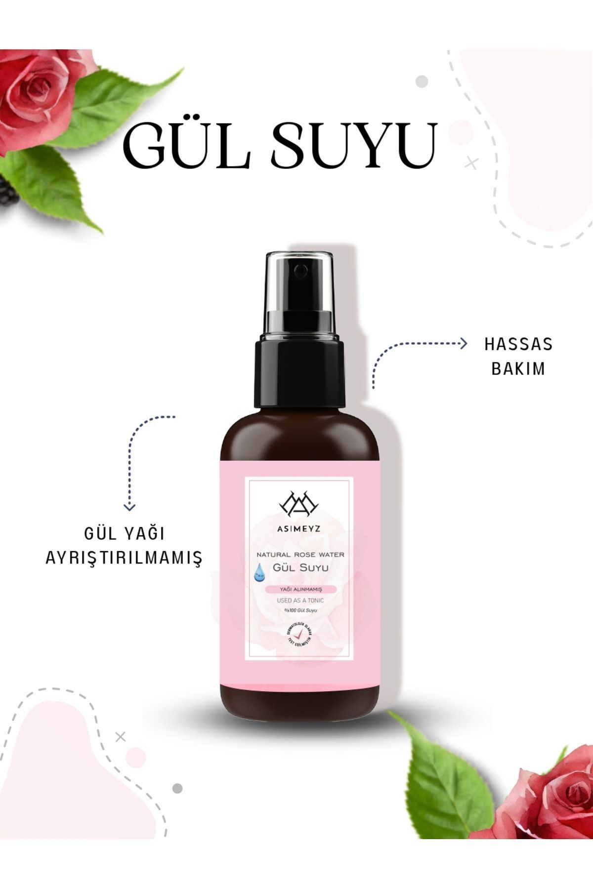 گلاب خالص 100% طبیعی و بدون روغن اسپری 100 میلی لیتری Asimeyz