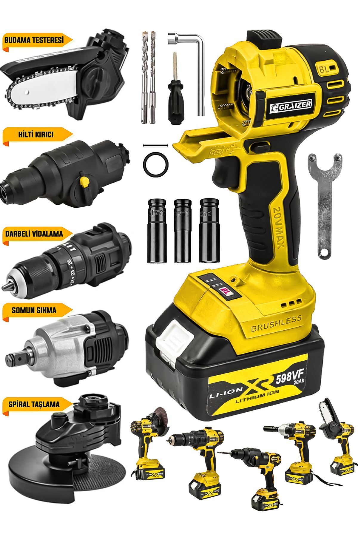 Graizer Alman 598 Vf 20 Ah 5'li Set Taşlama Somun Sıkma Hilti Dal