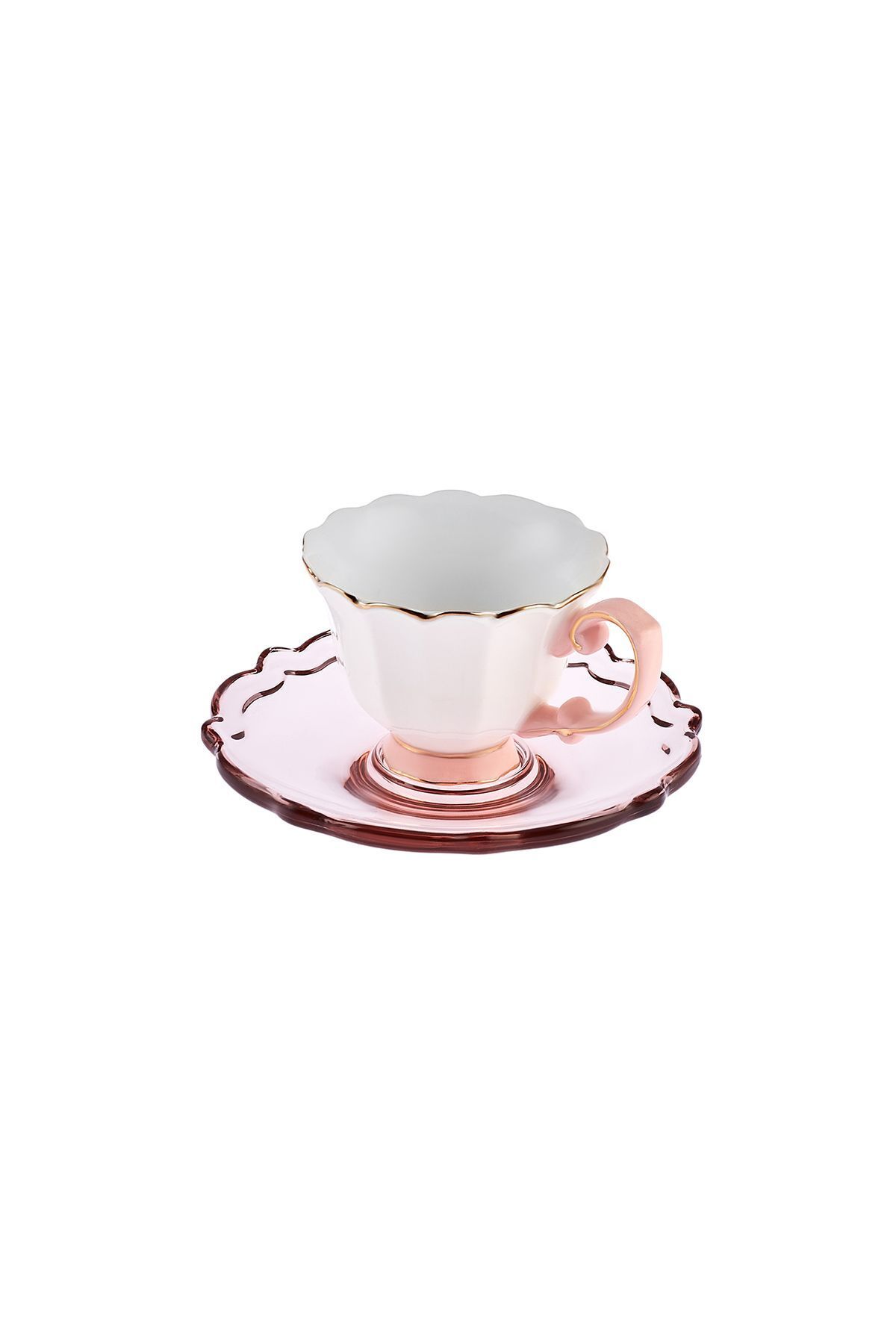Karaca-Samo 2-Personen-Rosa-Kaffeetassen-Set mit Acryldeller, 90 ml 6