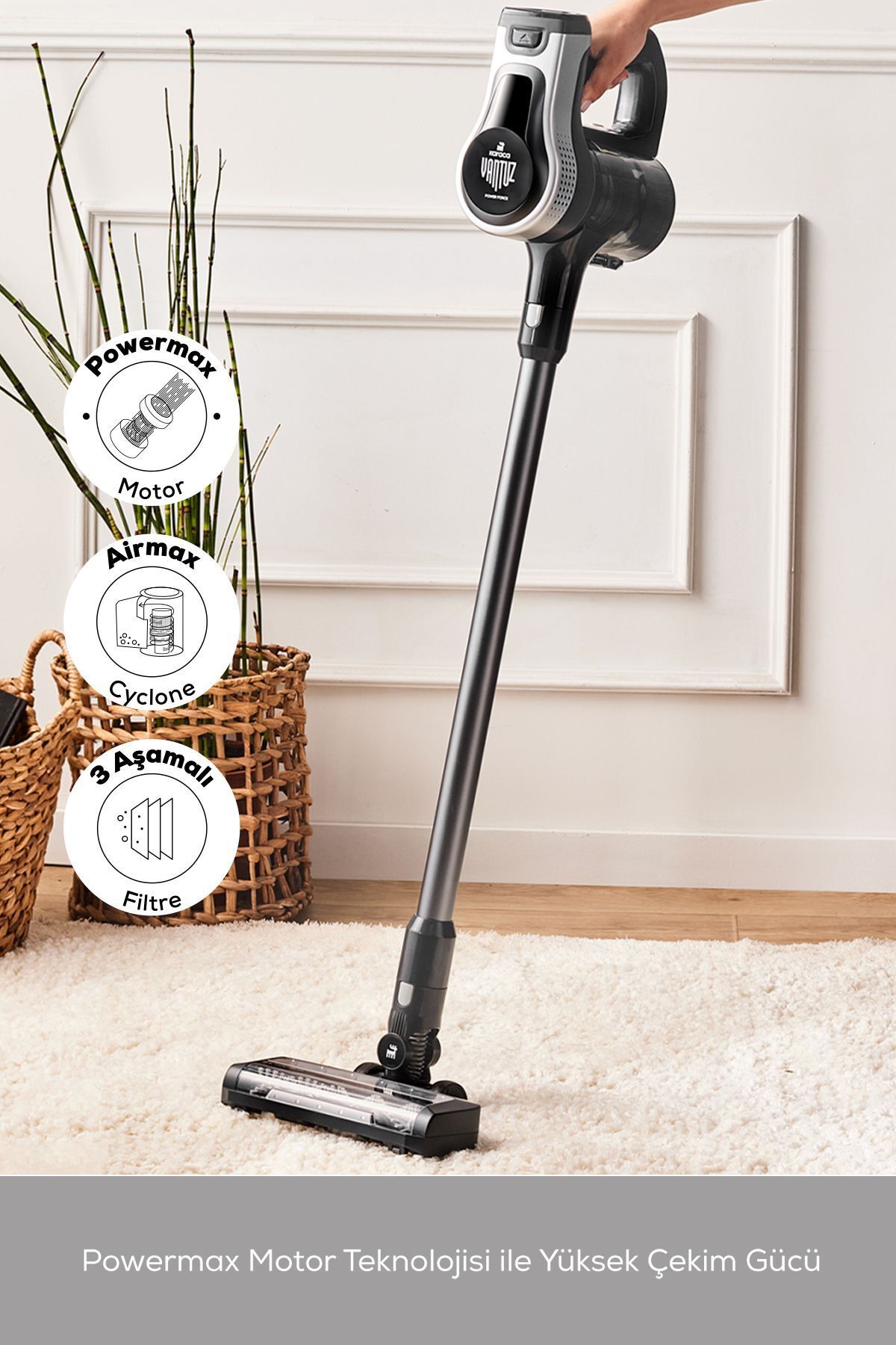 Vantuz Power Force Max 2 in 1 Şarj Edilebilir Dik Süpürge Silver