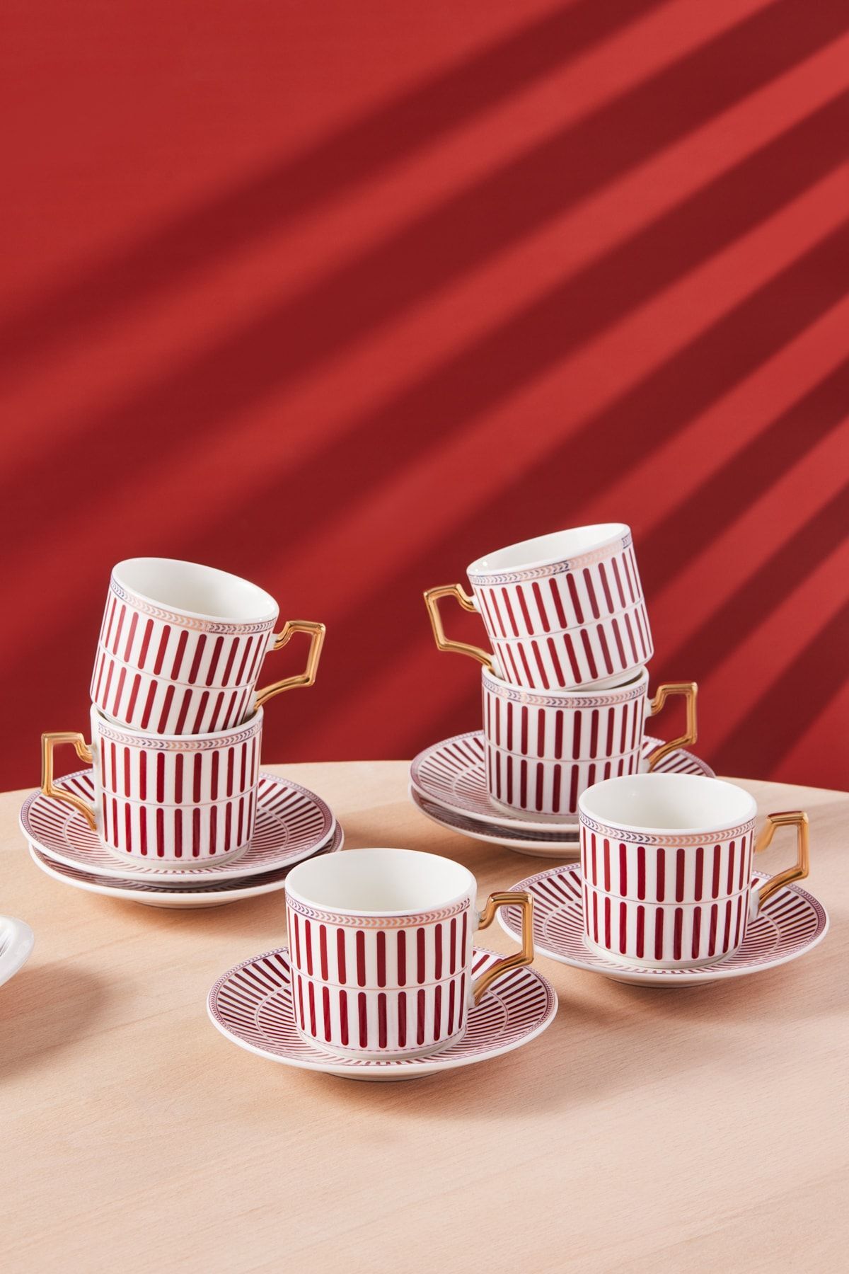 Karaca Jolly Red Double Line 6 Kişilik Kahve Fincan Takımı 100 ml