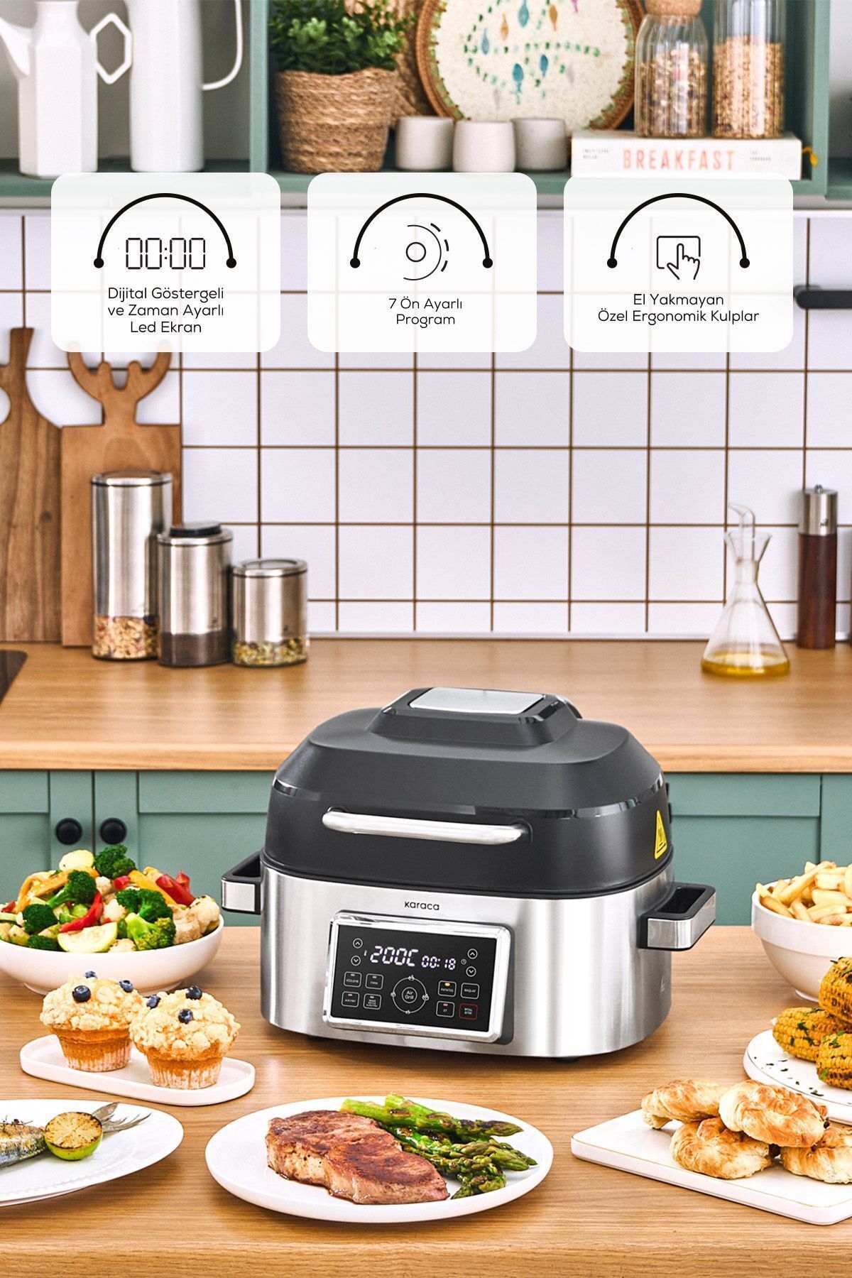 Gastro Air Grill 6 Kişilik Geniş Hacim Airfryer ve Izgara Makinesi 6L