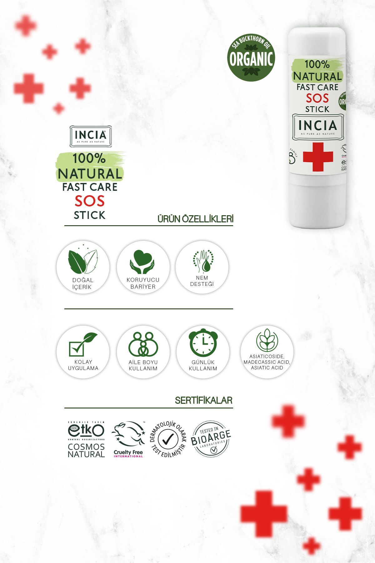 INCIA %100 Doğal Koruyucu Vücut Losyonu Sprey Yenidoğan 50 ml & %100 Doğal Sos Stick 6 G Set fotoğrafı 6 (önizleme)