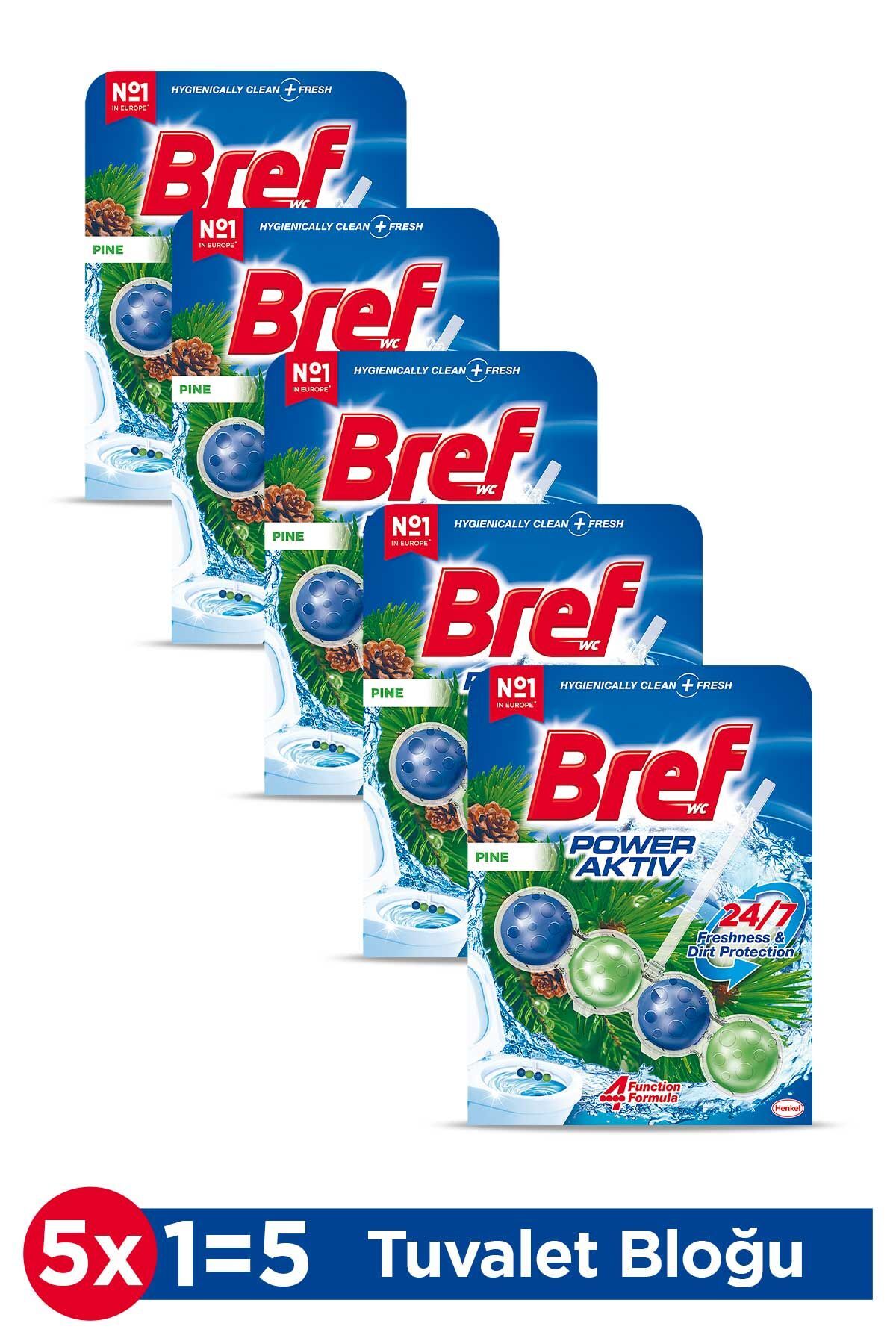 Bref Wc Power Aktiv Tekli Paket Katı Tuvalet Bloğu Çam 5'li Set