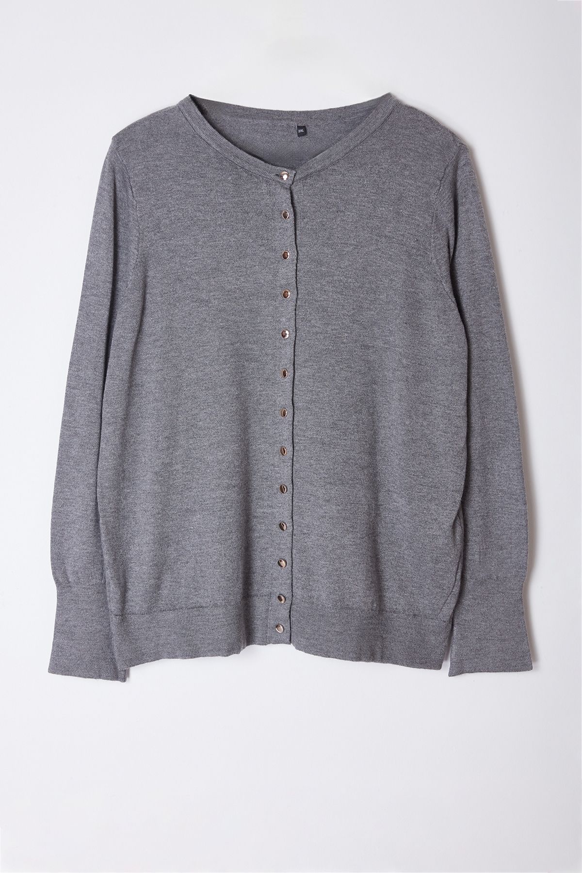 Trendyol Curve-Hochwertiger weicher grauer Strickcardigan mit Knöpfen, TBBAW25AV00015 6