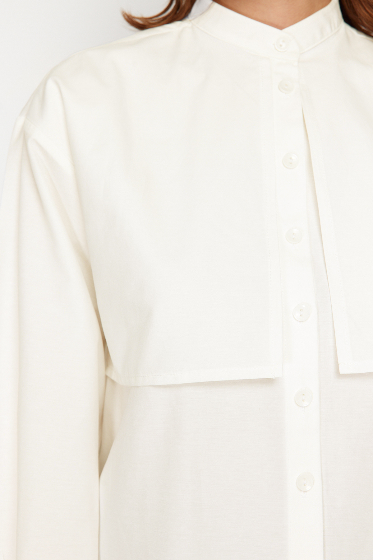 Trendyol Modest-Cream Cotton Woven Shirt TCTSS23TG00030 5