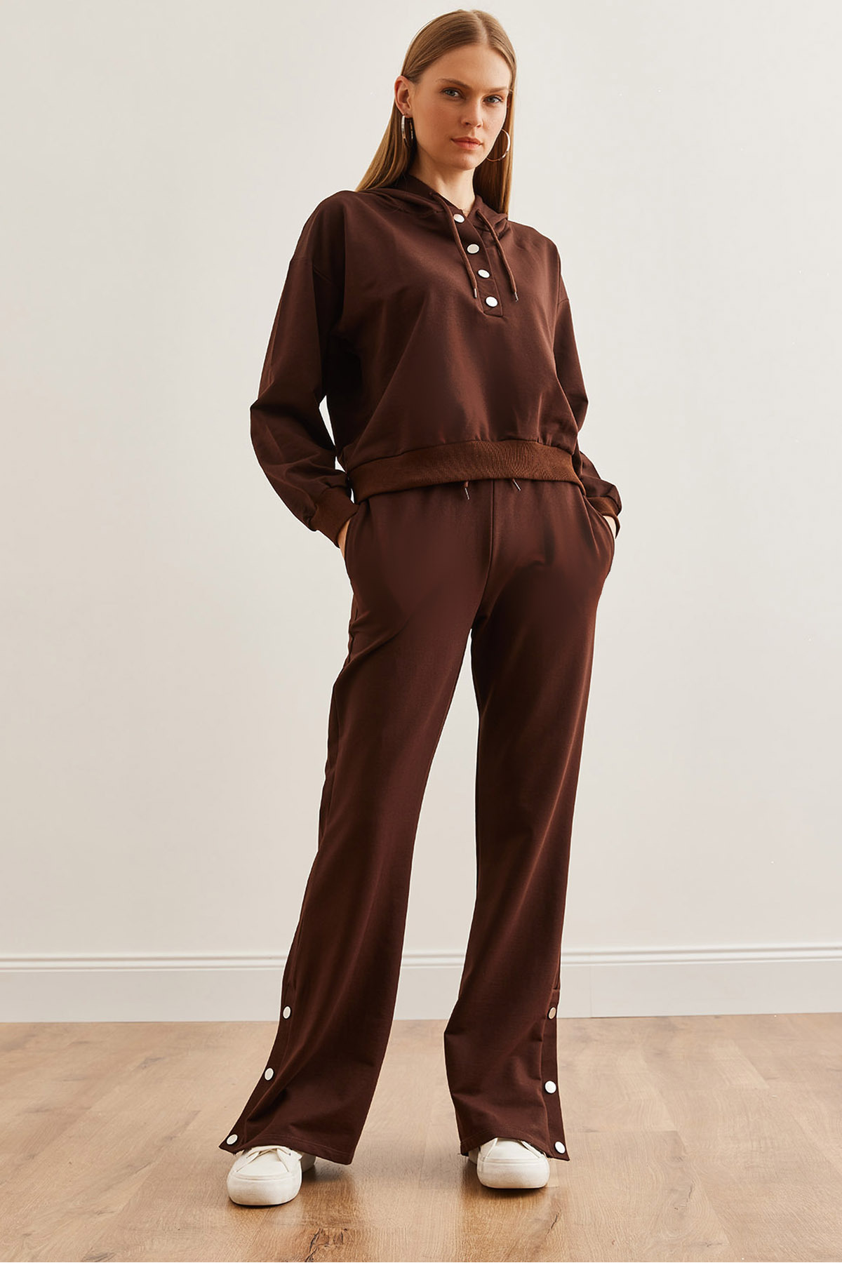 Women's Bitter Coffee Snap Fastener Detailed TracksuitETKM-0000068
