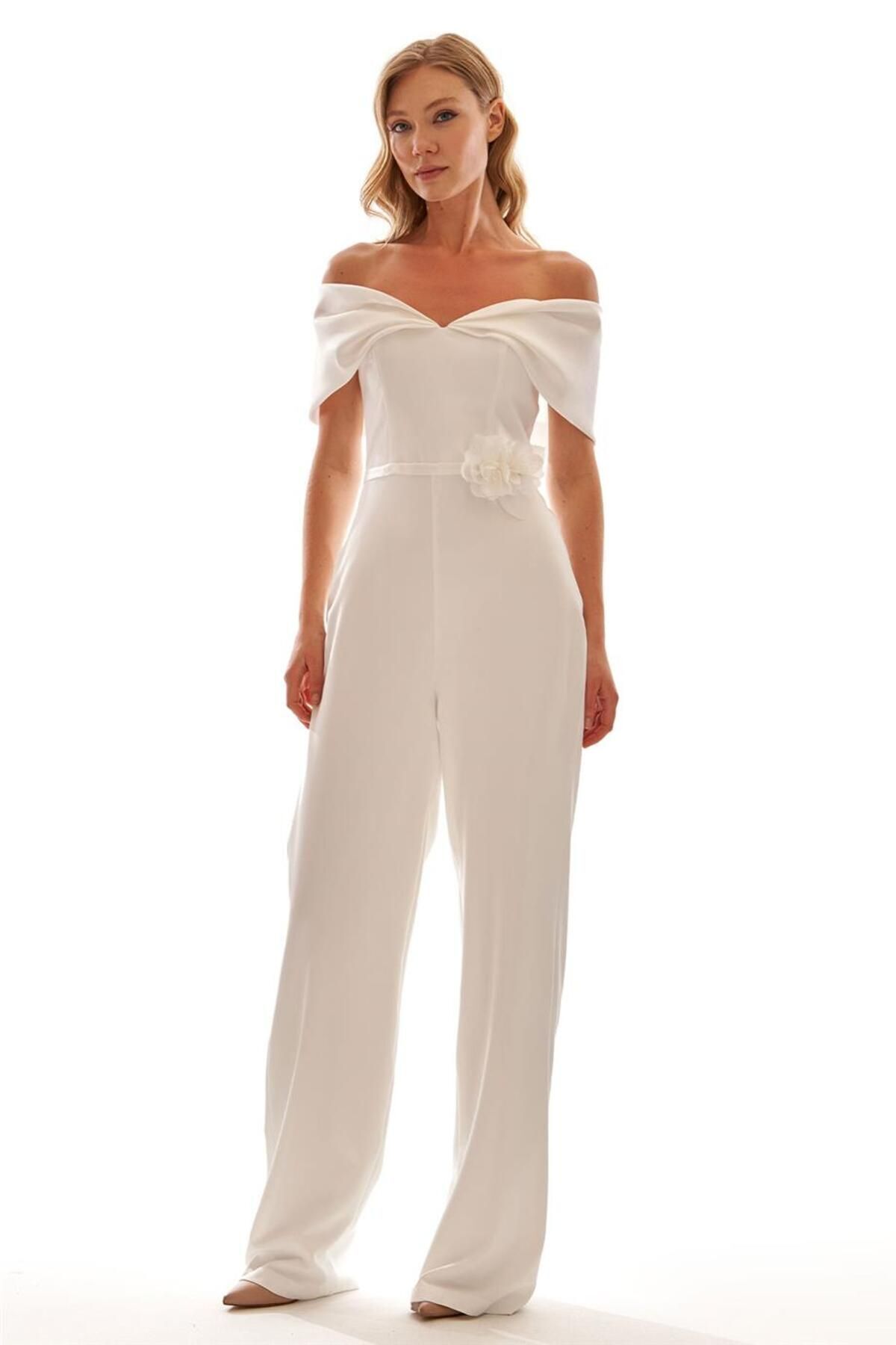Elbisemhazır-Women's Low Sleeve Satin Jumpsuit 2