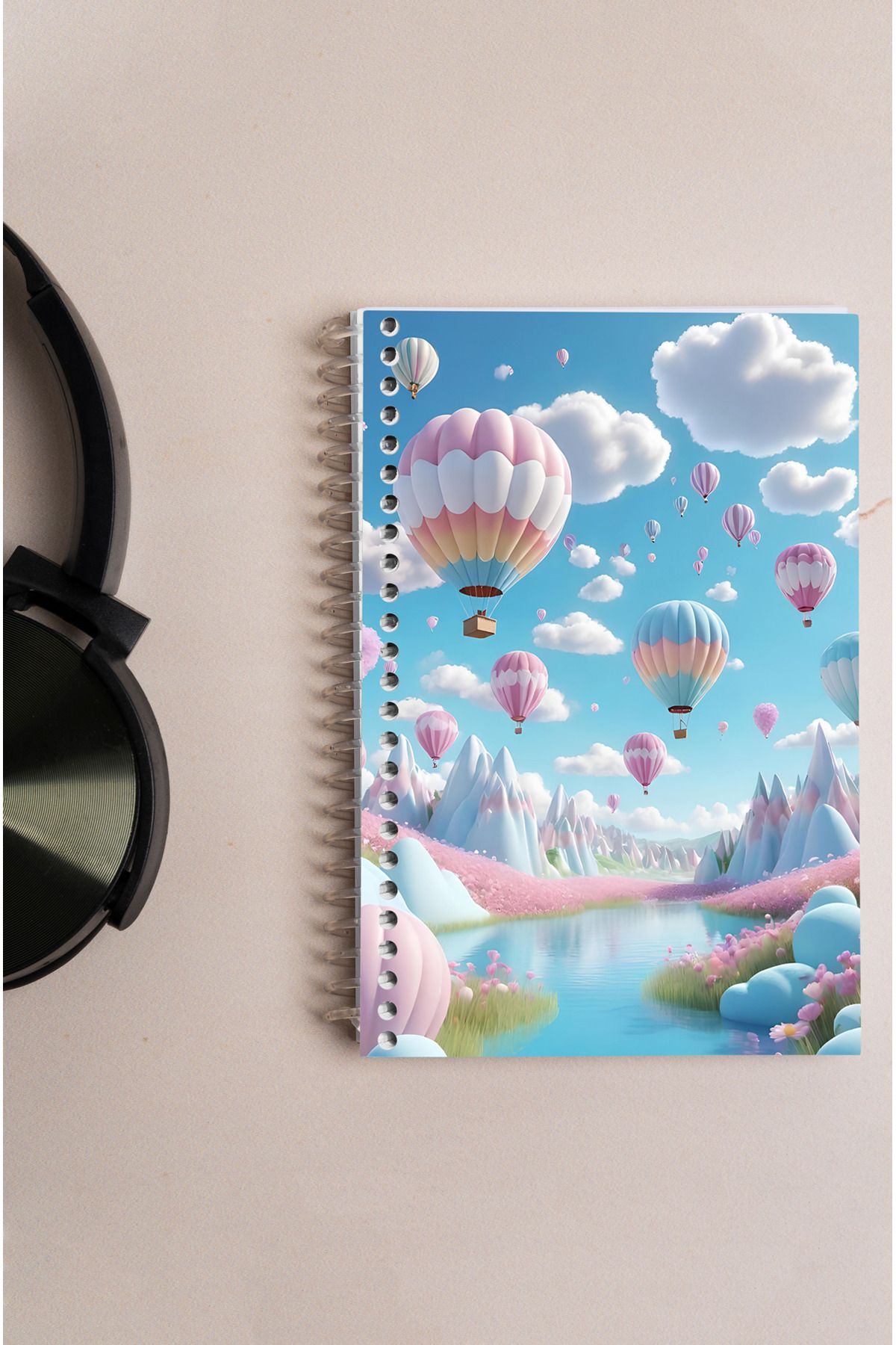kutuTR-80 Sheets Striped Flying Balloons Patterned Notebook - Wooden Mdf Cover, 10x14 Vip Modelist, 80gr/m2 Ç-a602 5