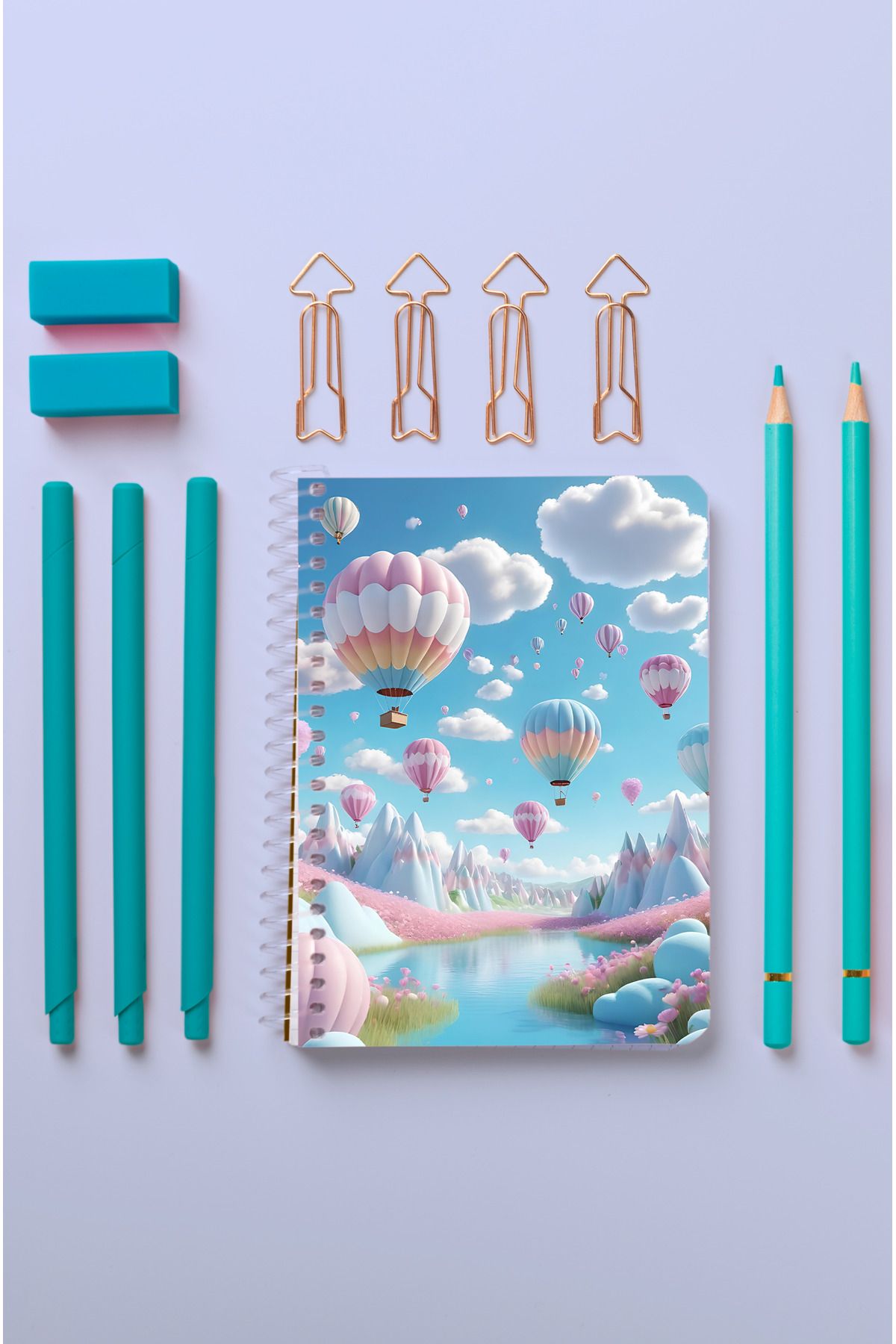 kutuTR-80 Sheets Striped Flying Balloons Patterned Notebook - Wooden Mdf Cover, 10x14 Vip Modelist, 80gr/m2 Ç-a602 4
