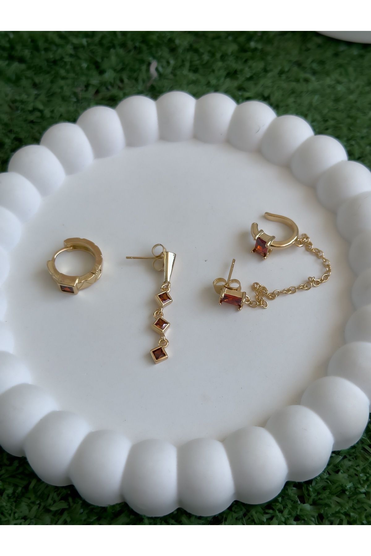 KIKIRDAKLI MODEL ÜÇLÜ SET ÇELİK KÜPE - 3