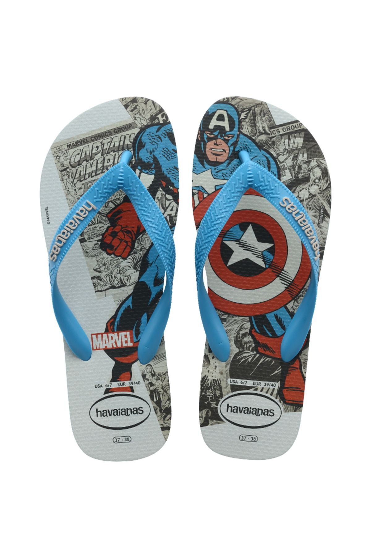 دمپایی آبی مردانه و زنانه بالای فلور انگشت Finger Marvel Havaianas