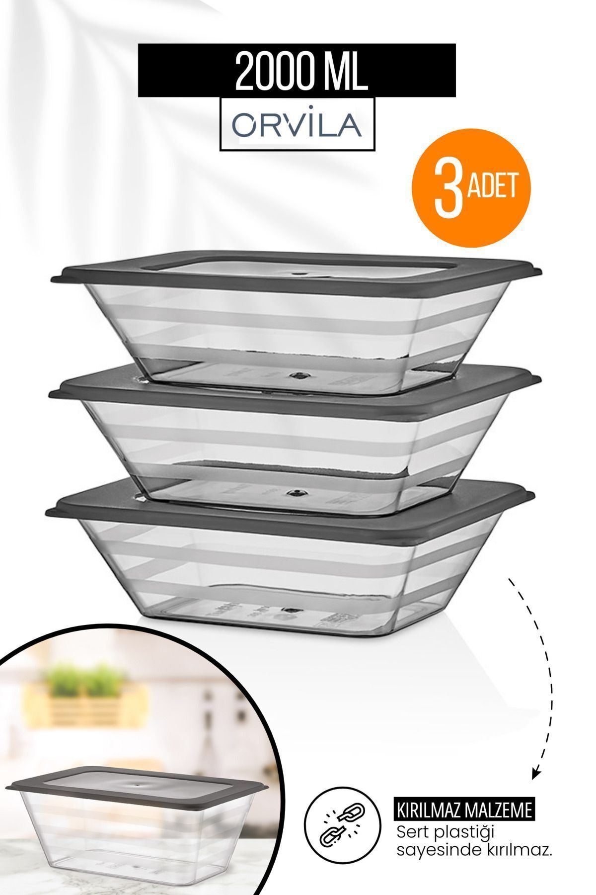Orvila-2 Lt. Set of 3 - Large Size Prism, Rectangular and Microwave Storage Container, Freezer Compatible 1