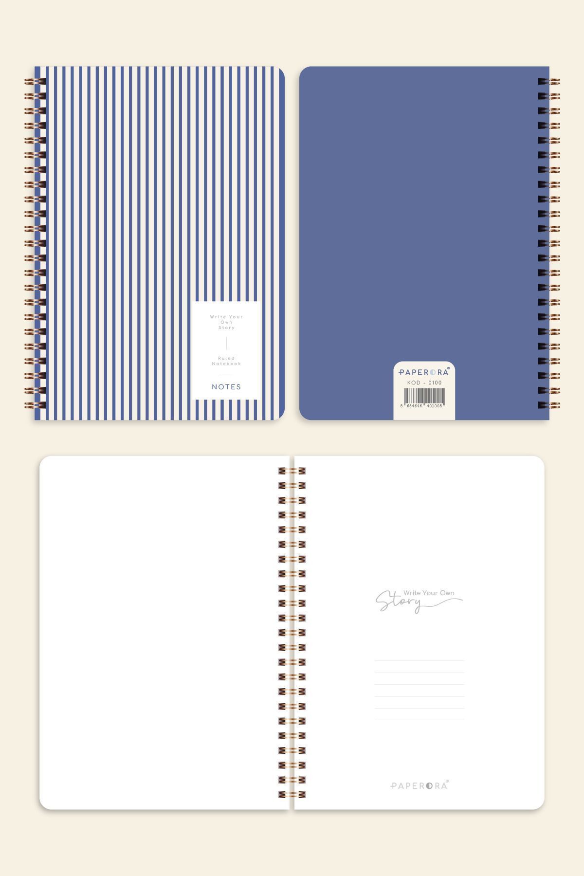 PAPERORA-A5 Lined Spiral School Notebook - 80 Sheets, Set of 4, with Classroom Program 4