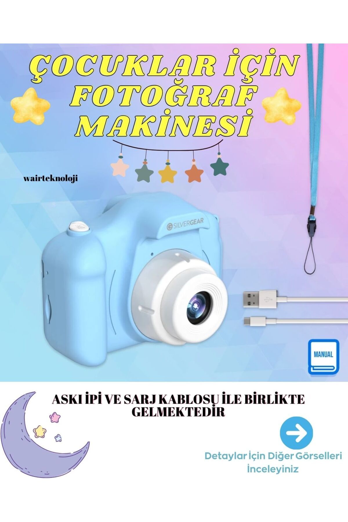 Mini 1080p HD Kamera Çocuklar İçin Dijital Fotoğraf Makinesi 2.0 Inç Ekran 720-1080p -Mavi Renk