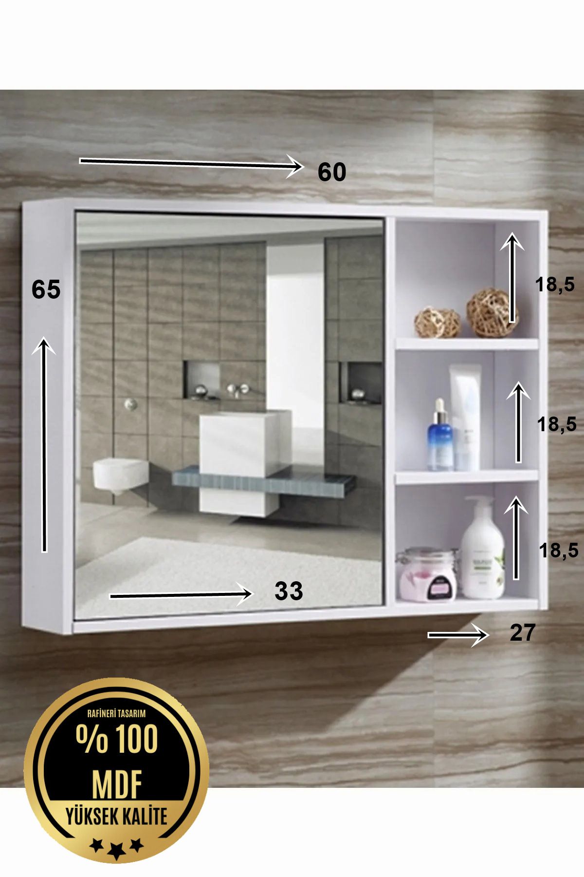 MDF Banyo Dolabı Aynalı Üst Modülü