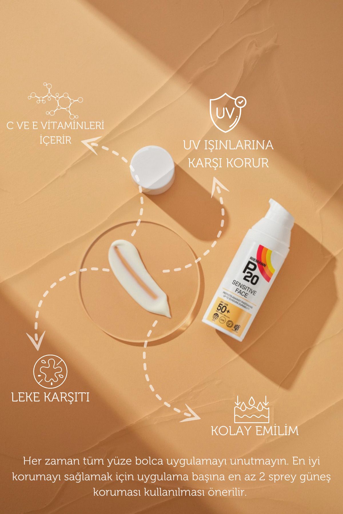 کرم ضد آفتاب محافظ صورت P20 Sensitive Face SPF50+ - 50 گرم Riemann
