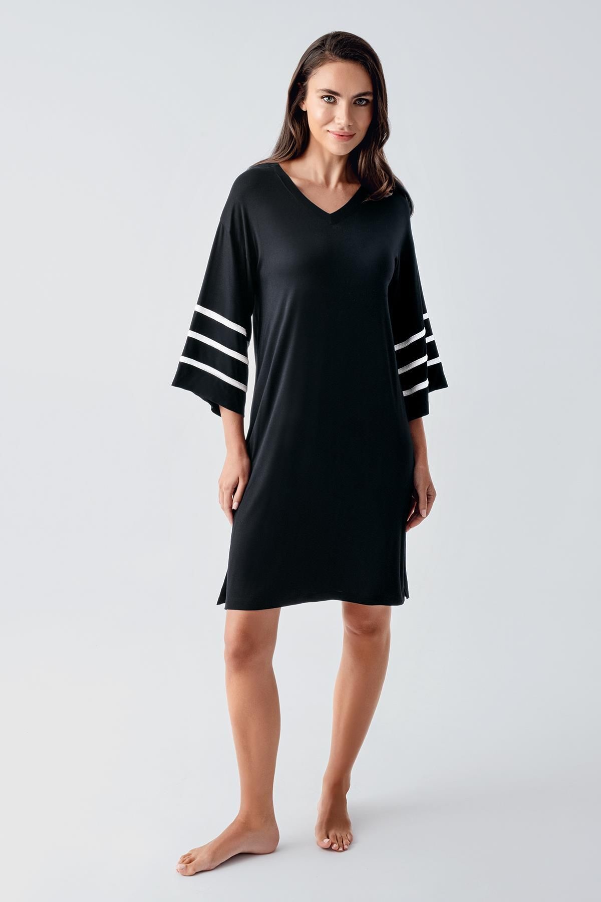 Artış Kısa Kollu Esnek Viskoz Gecelik