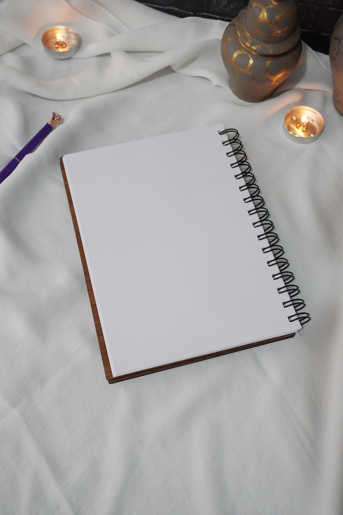 markcat-A5 Spiraled Feather Patterned Wooden Notebook - Picture Notebook - Unlined Gift Notebook 5
