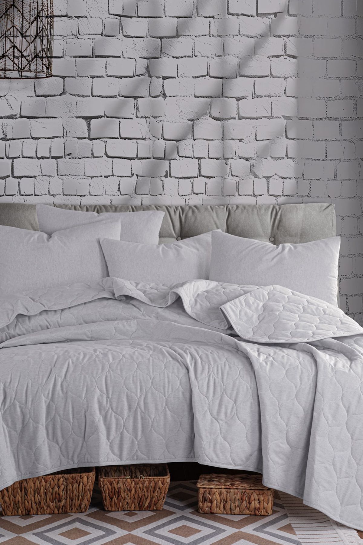 Eponj Home-Solid Gray Single Quilted Bedspread Set 2