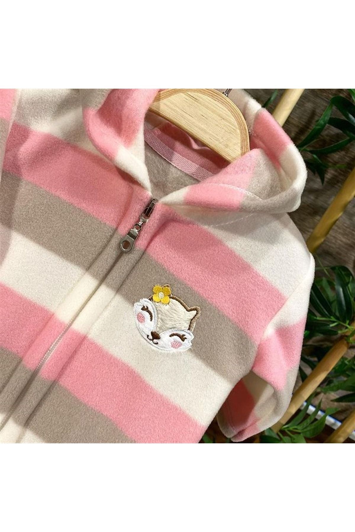 PATSAN-Zippered Hooded Fleece Baby Girl Cardigan Squirrel 4