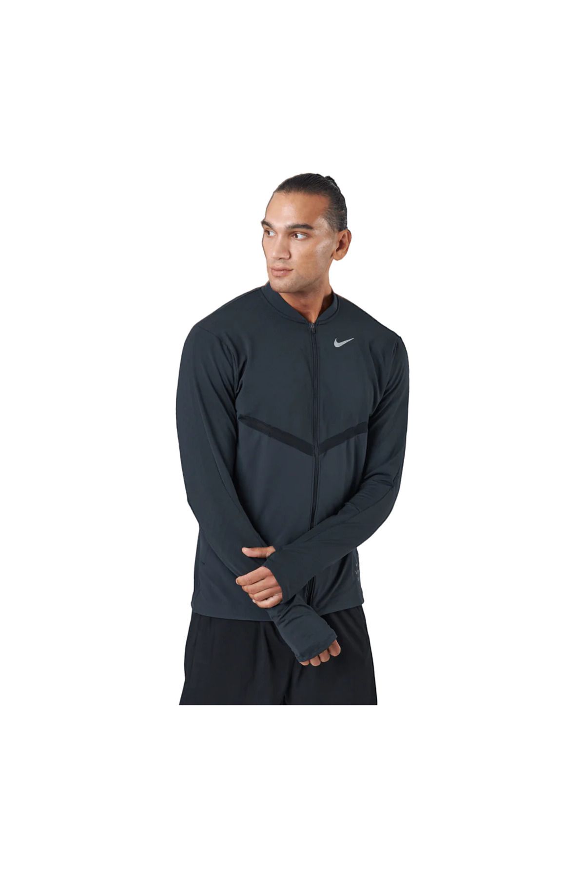 Nike-Black Dri-Fit Thin Men's Running Jacket - Full-Zip, Division Element 6