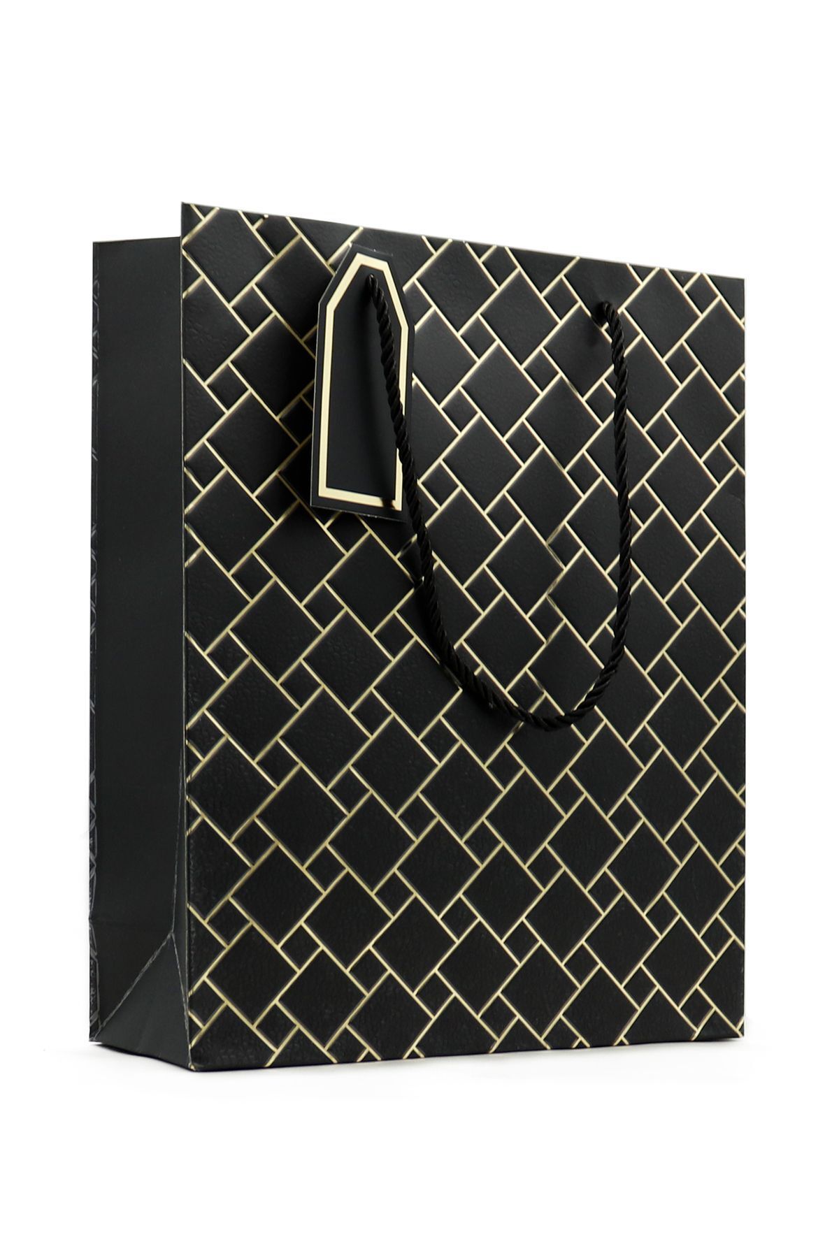 reprodesign Geantă Din Carton Premium Cu Folie De Aur Neagră - 26x32, 1 Bucată - One Size